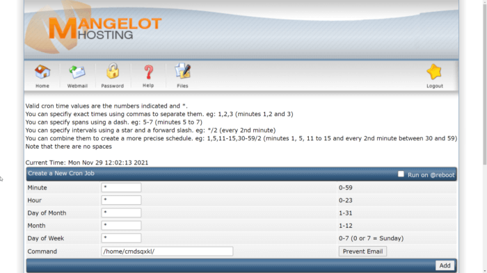 Directadmin cronjob instellen