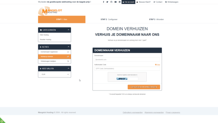 Domeinnaam verhuizen naar Mangelot