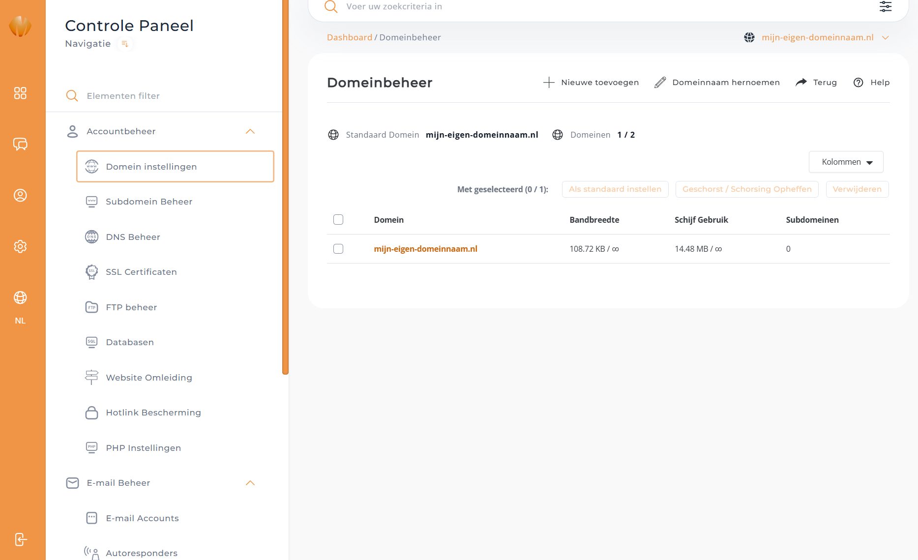 Directadmin extra domeinnamen toevoegen