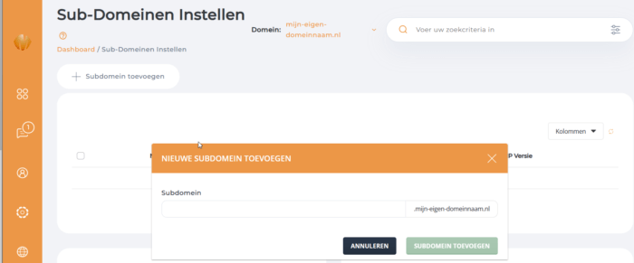 sub-domeinnamen toevoegen in Directadmin