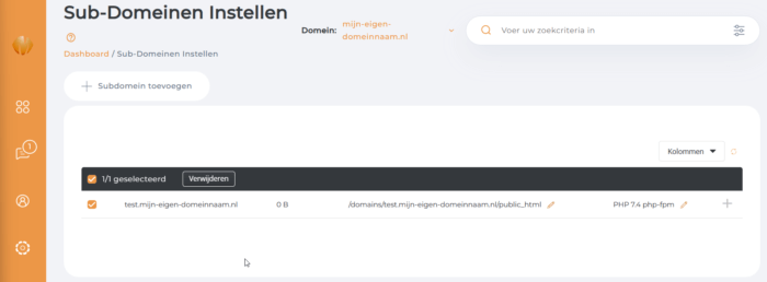 Subdomeinnaam verwijderen Directadmin