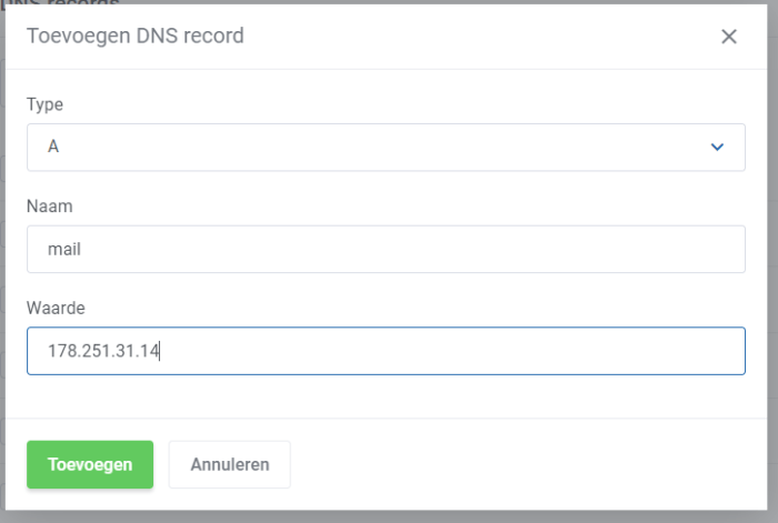 waarde van DNS records toevoegen