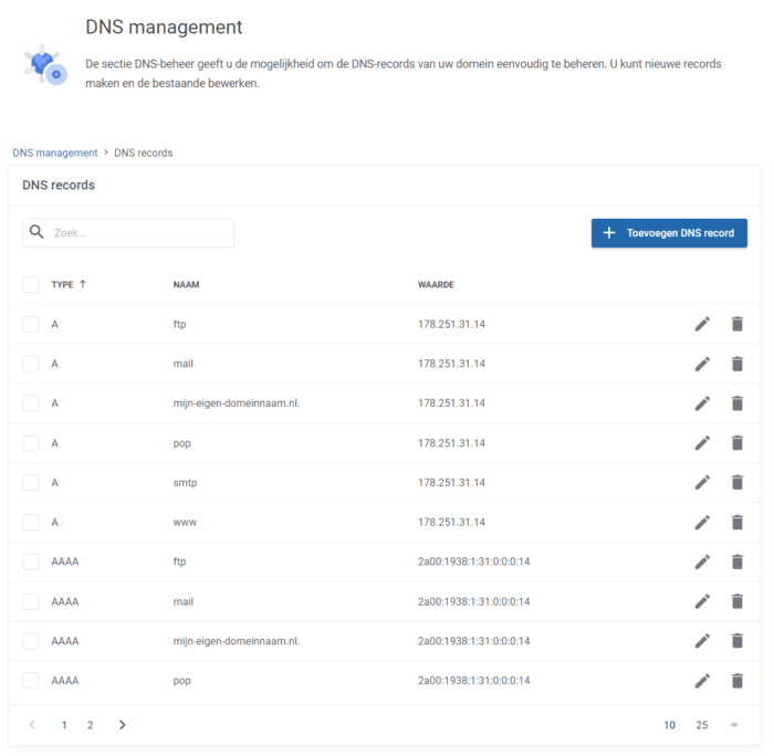 DNS records wijzigen voor domeinnaam