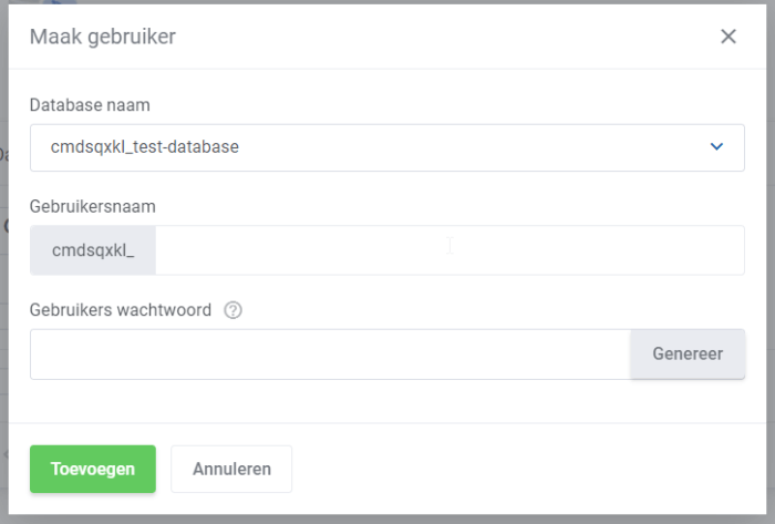 aanmaken database gebruiker