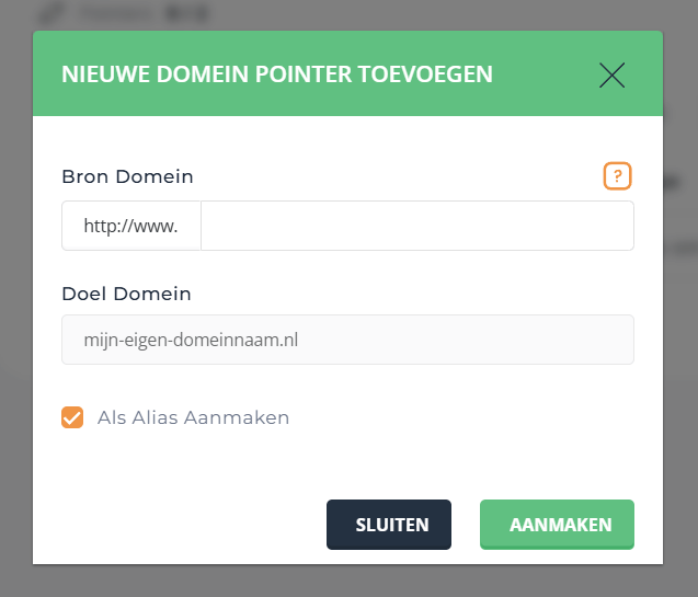 Directadmin domein pointer of alias toevoegen