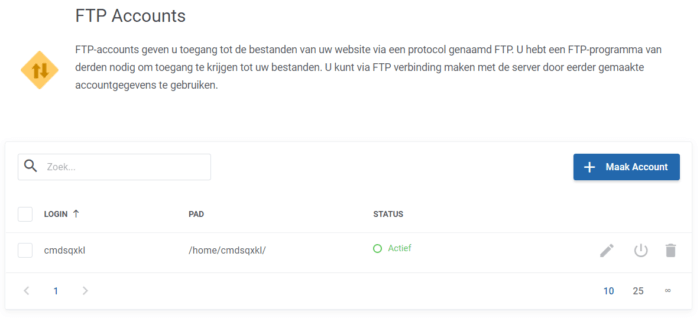 FTP gebruiker maken webhosting
