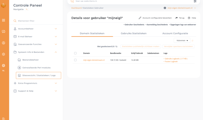 DirectAdmin log bestanden bekijken