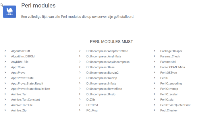 Overzicht actieve Perl modules