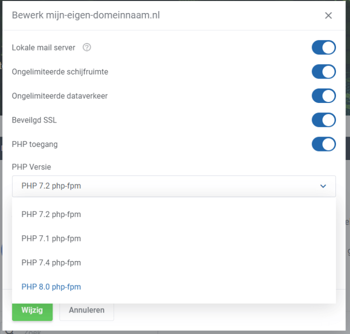 php versie wijzigen