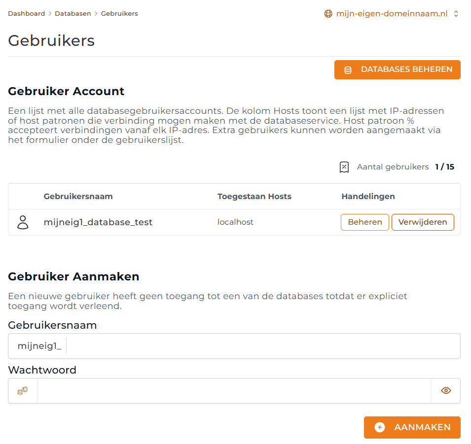 database gebruiker paswoord wijzigen