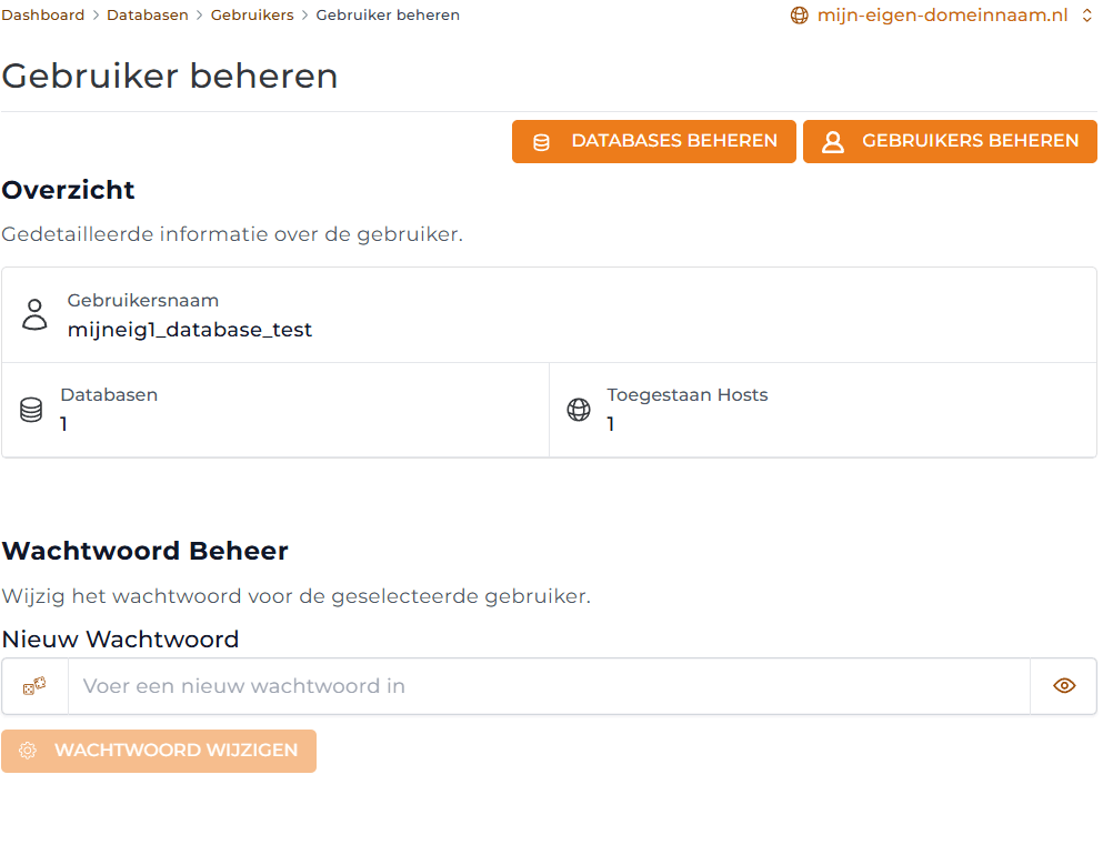 database gebruiker wachtwoord wijzigen