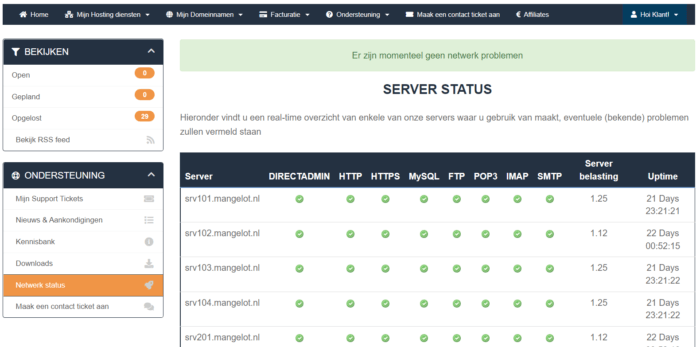 Actuele server uptime status