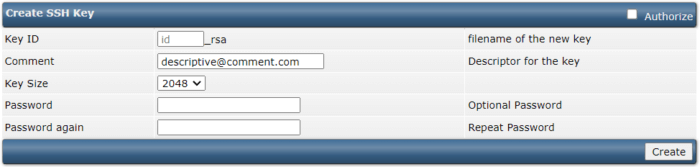 ssh key aanmaken directadmin