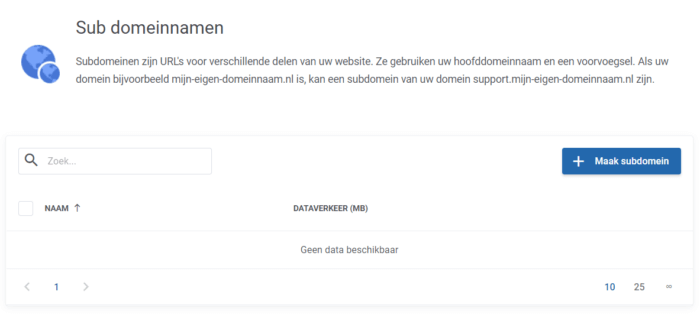 subdomeinen toevoegen en wijzigen