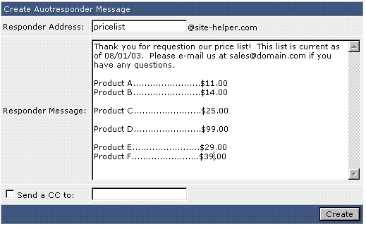Directadmin auto responder