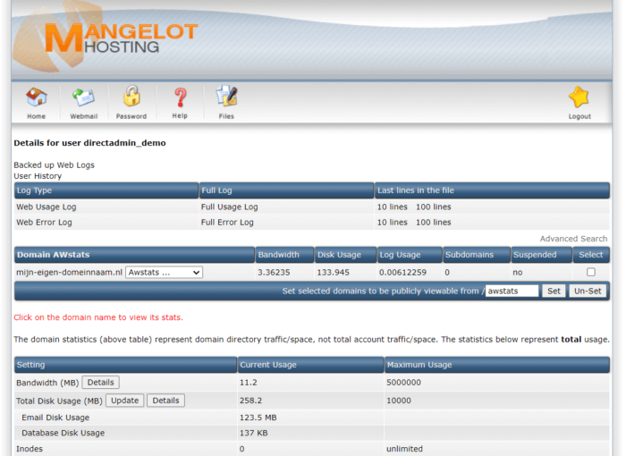 awstats statistieken inzien directadmin