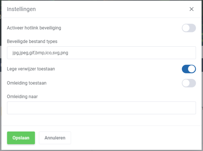 hotlink omleiding blokkering instellen