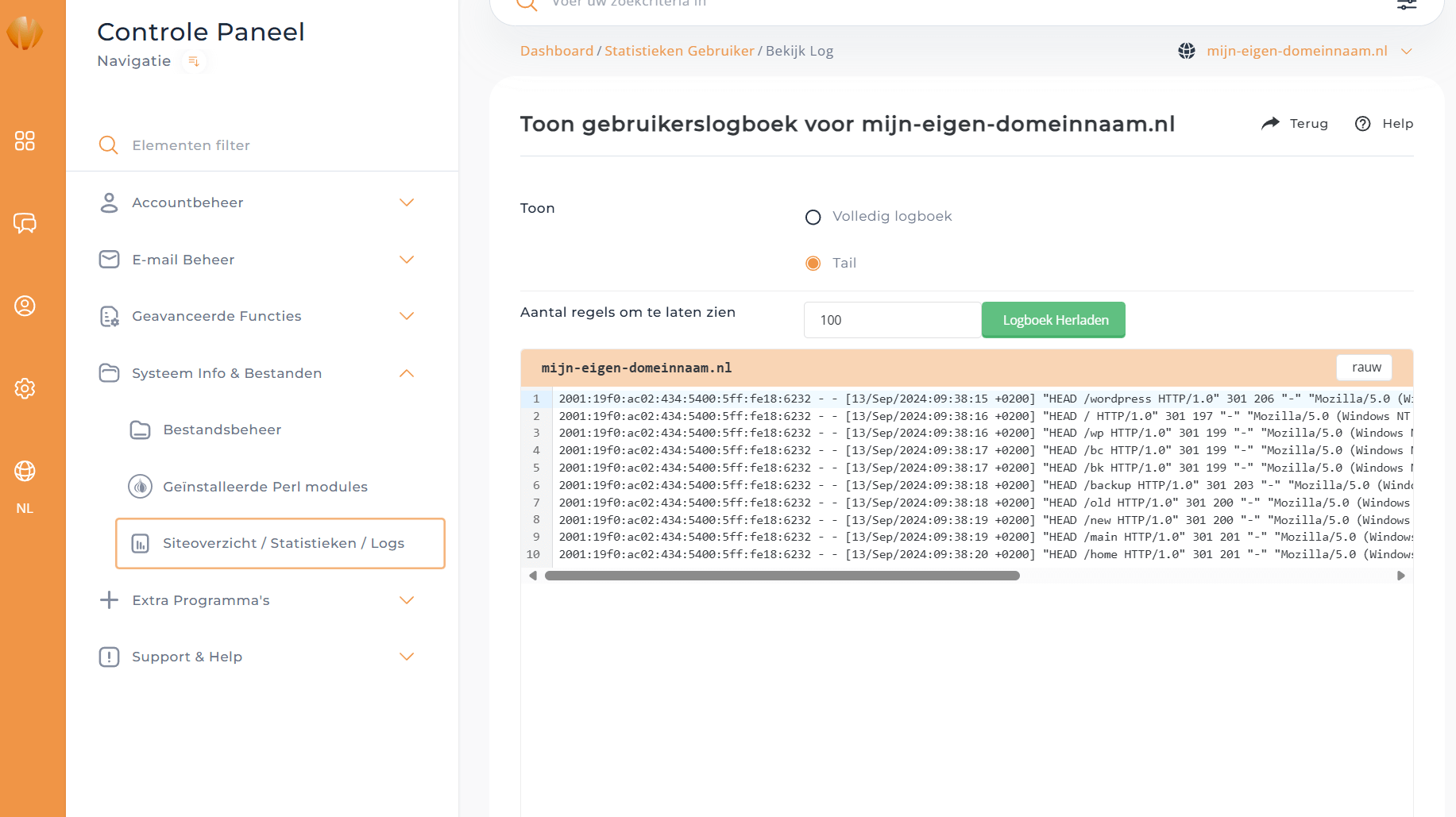 DirectAdmin: logbestanden inzien of bekijken via controlepaneel