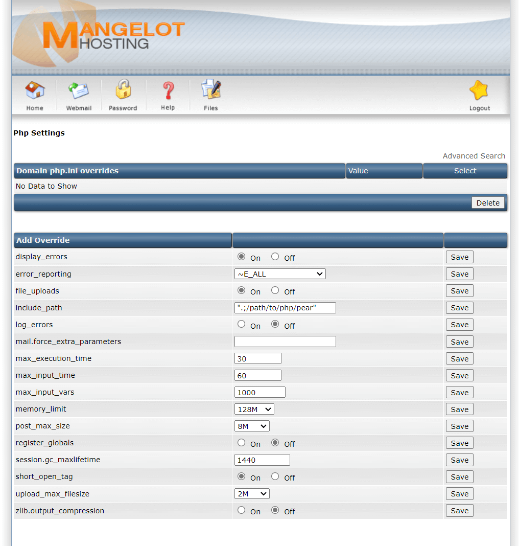 Directadmin PHP instellingen wijzigen