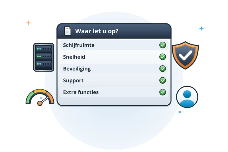 Checklist voor het kiezen van webhosting: opslag, snelheid, beveiliging, support en extra functies