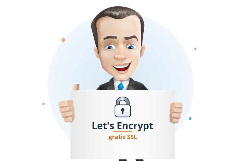 Mascotte van Mangelot Hosting houdt een bord omhoog met een hangslot: Let's Encrypt, gratis SSL