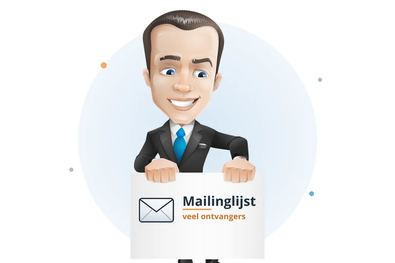 Mascotte van Mangelot Hosting houdt een bord omhoog: een mailinglijst, één adres voor veel ontvangers