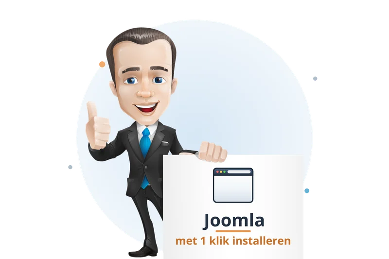 Mascotte van Mangelot Hosting presenteert Joomla (website): met één klik te installeren via Installatron
