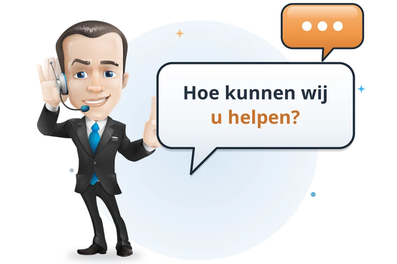 Mascotte van Mangelot Hosting met headset: hoe kunnen wij u helpen?