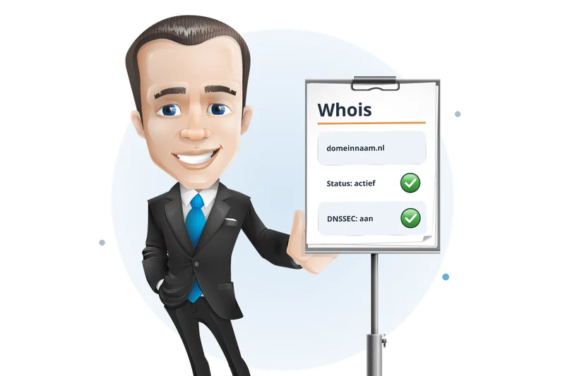 Mascotte van Mangelot Hosting bij een flip-over met de whois-gegevens van een domeinnaam